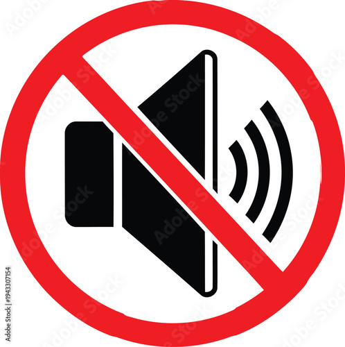 Prohibition sign indicating no audio or sound devices allowed in the area. Vector
