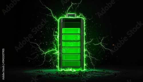 Glowing green battery full charge