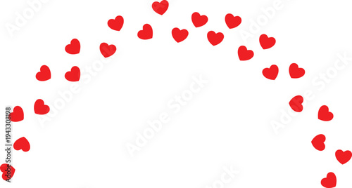 A creative arrangement of red hearts forming a graceful arch shape. Vector