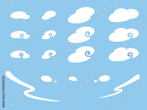 ゆるい雰囲気の和風の雲のイラスト素材セット