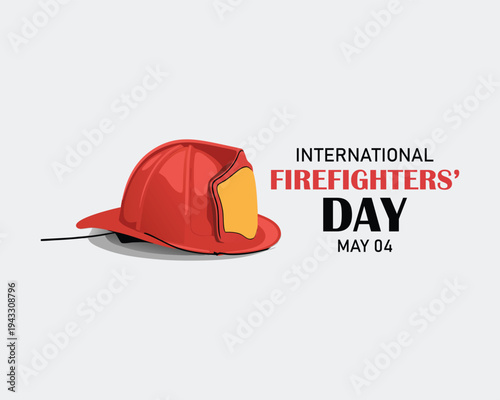 Firefighters day simple web banner, poster, background. Fireman red helmet one continuous line drawing vector illustration. Lettering International Firefighters day
