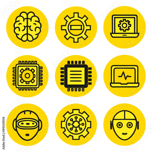 Premium Golden Isometric Artificial Intelligence and Machine Learning Icons