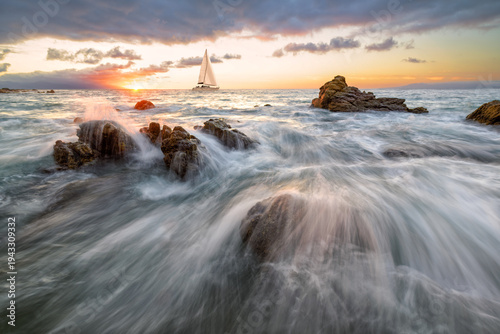 Sailboat Sunset Ocean Wave Travel Sailing Inspirational Adventure Scenic Seascape