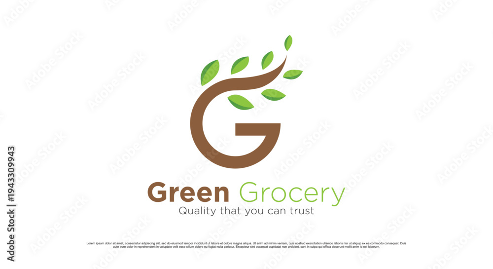 Obraz premium Modern green nature logo design with white text on a dark blue background for eco-friendly branding.