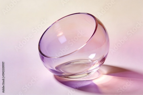 Clear glass sphere sits on a soft surface with light casting a shadow in a creative display of shape and form