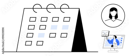 Calendar scheduling concept. Calendar visuals organized planning and time management. Calendar tied to user profiles and data analysis. Perfect for workflow, team planning, and productivity. Ideal