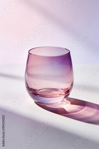 Clear glass cup sitting on a table with light creating shadows in a simple indoor setting during the day