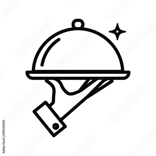 Hand Serving Plated Food Under Cloche with Sparkle Icon