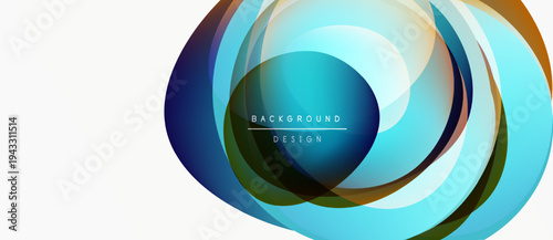 Abstract circular layers create dynamic visual effect. Bright colors blend, forming modern background design. Smooth gradients enhance depth.
