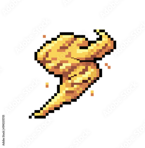 Pixelated swirl graphic against black background