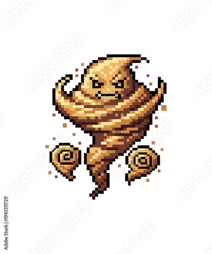 Pixelated tornado illustration on black background