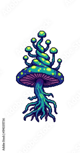Psychedelic mushroom illustration on black background