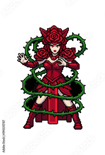 Woman with rose headdress and thorns digital illustration