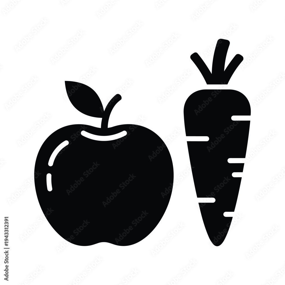 Obraz premium Apple and Carrot Icon - Healthy Food and Diet Symbol