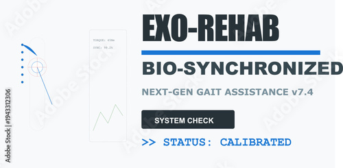 Cutting-edge bio-synchronized gait assistance system interface displaying rehabilitation data for robotic exoskeleton medical technology future.