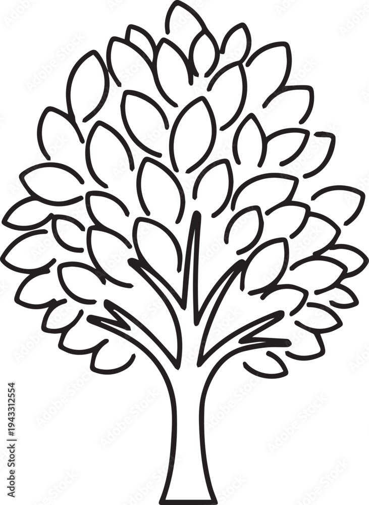 Obraz premium Detailed tree with abundant leaves, symbol of nature, growth, and flourishing life, hand drawn