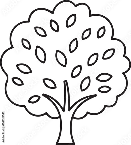 Stylized tree with many leaves and branches, representing nature and growth, simple outline