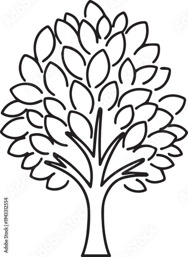 Detailed tree with abundant leaves, symbol of nature, growth, and flourishing life, hand drawn