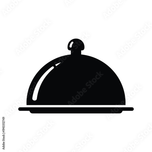 Black Silhouette of a Food Cloche or Serving Dome on a Plate Icon