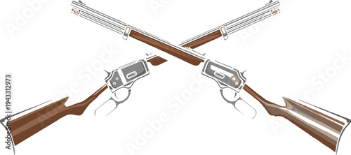 Vintage Crossed Lever Action Rifles Illustration Isolated on White Background for Hunting Sports Western Heritage Wild West and Gun Safety Design