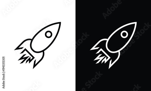 Minimal Rocket icon concept with flat Black and White Background. Vector illustration