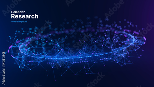 Scientific Research Background with 3D Microscopic Cell Network. Biotechnology and Medical Data Analysis Concept for Microbiology and Innovation Presentation Vector