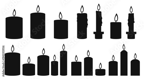 A collection of black silhouette candles in varying shapes and sizes