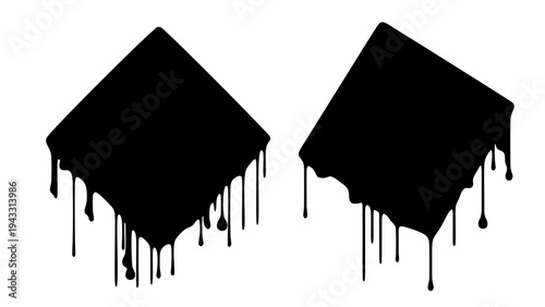 Square Banners with Drip of Paint. Rhombus With Liquid Drops. Effect of Blood, Milk, Melt Honey or Syrup. Shapes With Splash and Stain. Vector Illustration.