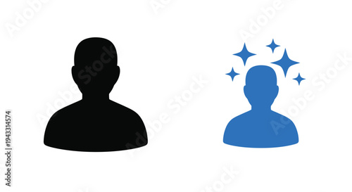 Two head silhouettes one black and one blue surrounded by sparkling stars