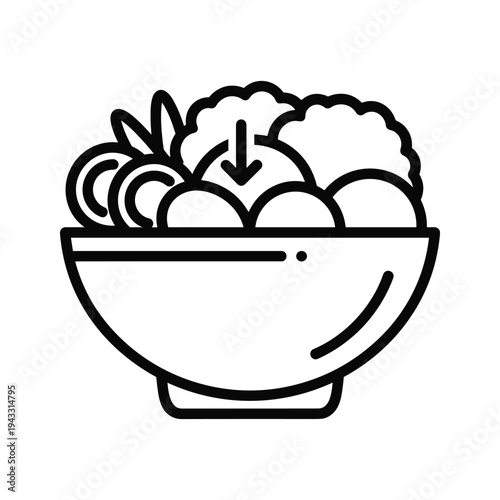 Bowl of Food Icon with Downward Arrow