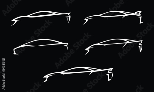 Supercar outline vehicle silhouette collection set. Vector illustration minimal