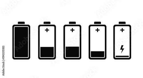 Battery level indicators showing decreasing charge and a final low battery warning