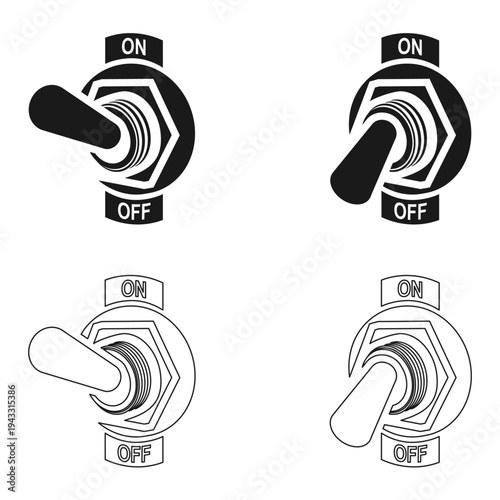 electronic on off button icon set, vector illustration isolated on white background.