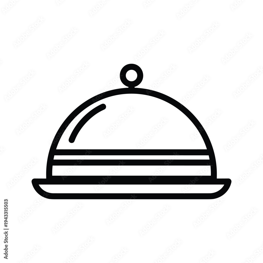 Obraz premium Restaurant Food Serving Cloche Icon - Simple Black and White Vector
