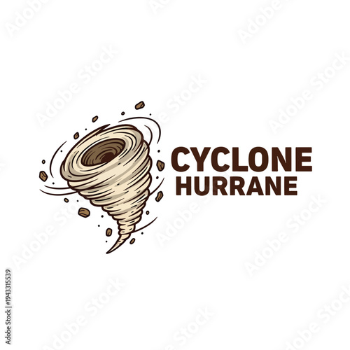 Dynamic Illustration of a Destructive Cyclone or Tornado Swirling with Debris - Weather Phenomenon Graphic