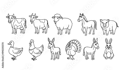 Farm Animals Set. Vector Cartoon Illustration