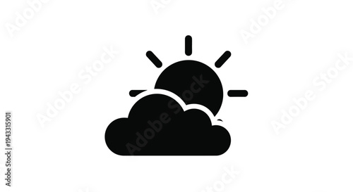 Simple black silhouette depicting a sun partially obscured by clouds