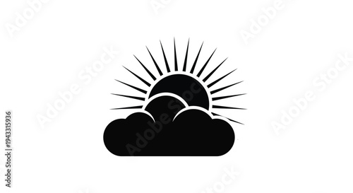 Black silhouette of a sun partially obscured by clouds