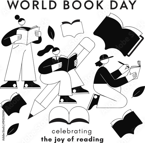 World Book Day vector illustration, open book with flying dove, literary celebration symbol.

