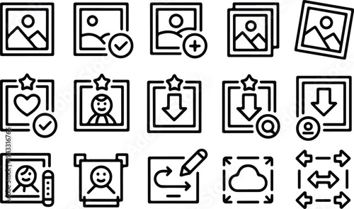 Photo Outline Collection Silhouette Icon Set Image Photo Outline Typography Silhouette Icon Pack