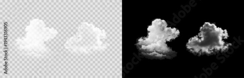 Vector realistic cloud, smoke or fog on isolated transparent background. Cloud png. Smoke png.