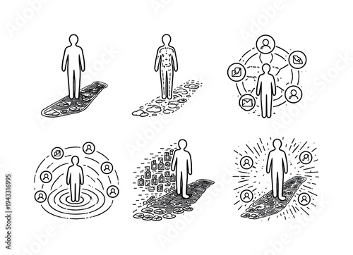 Search History Silhouette. Line vector icons of a human shadow cast not by light but by their search history (history-cast