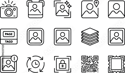 Photo Outline Collection Silhouette Icon Set Image Photo Outline Typography Silhouette Icon Pack