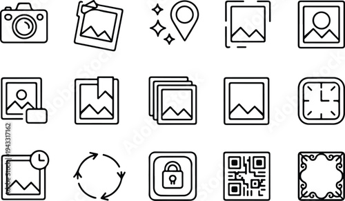 Photo Outline Collection Silhouette Icon Set Image Photo Outline Typography Silhouette Icon Pack