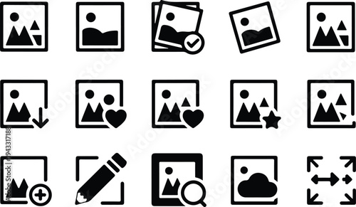 Photo Outline Collection Silhouette Icon Set Image Photo Outline Typography Silhouette Icon Pack