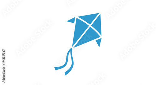 A vibrant blue kite gracefully soars against a white background silhouette