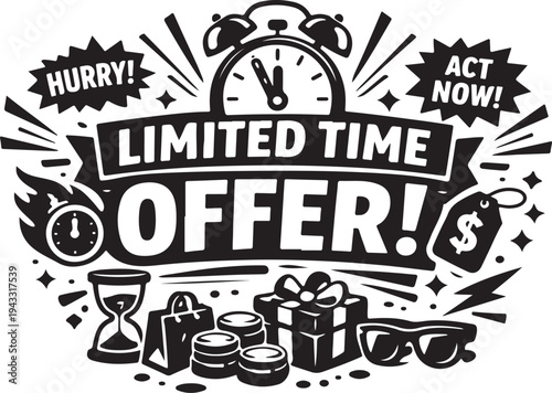 A retro set of vintage labels featuring grunge typography and rock music icons in a vector illustration style for poster design and stamp art