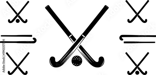 Field hockey stick silhouettes, Field hockey sticks and ball silhouettes, Crossed field hockey sticks vector, Field hockey silhouettes, Field hockey vector illustration 