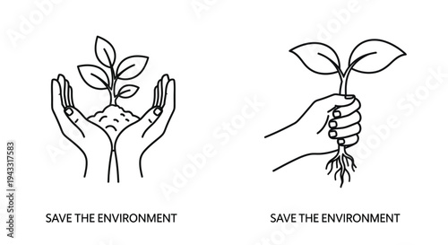 Hands cradling plants and roots a message for nature silhouette