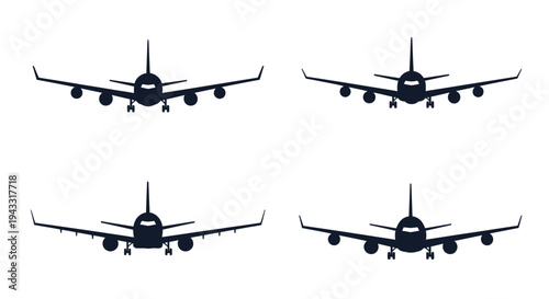 Four airplane views presented as a striking black silhouette